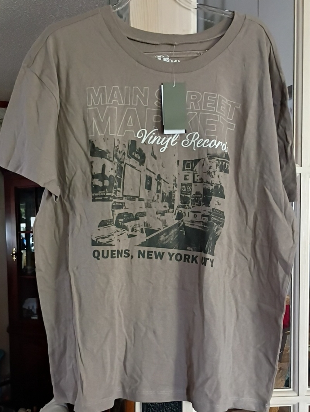 Main Street Market Vinyl Records Graphic Tee - Taupe
